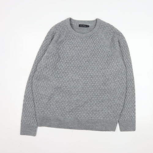 James Pringle Men's Grey Cable-Knit Wool Blend Pullover Jumper L