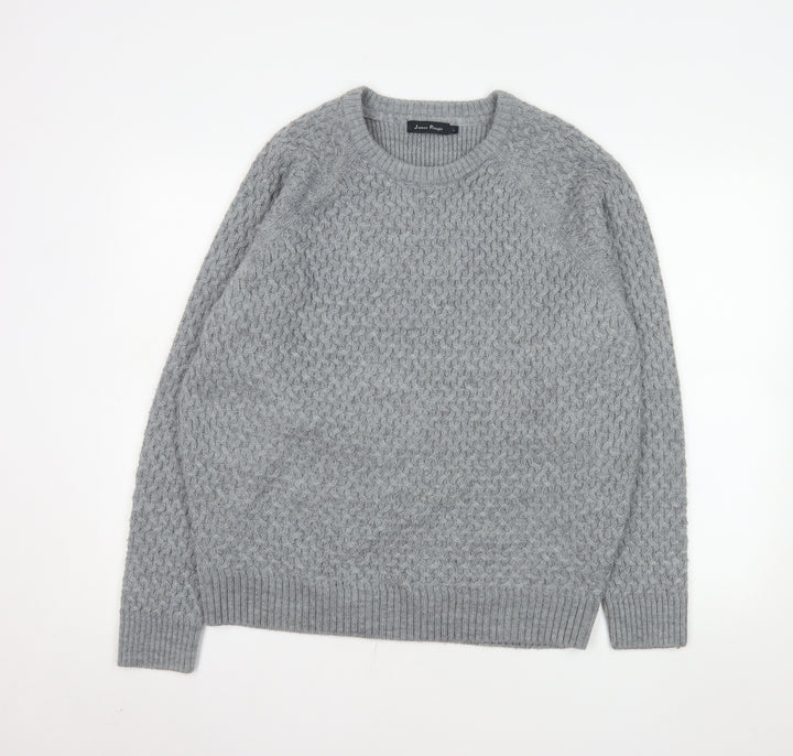 James Pringle Men's Grey Cable-Knit Wool Blend Pullover Jumper L