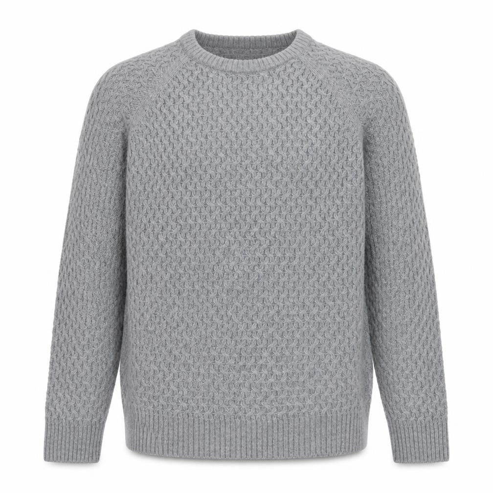 Front view of James Pringle Men's Grey Cable-Knit Wool Blend jumper L