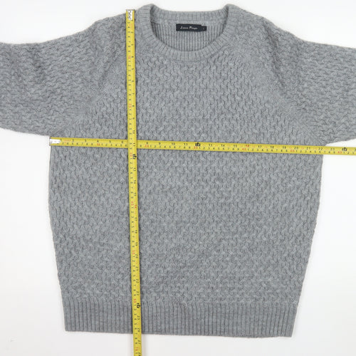 James Pringle Men's Grey Cable-Knit Wool Blend Pullover Jumper L