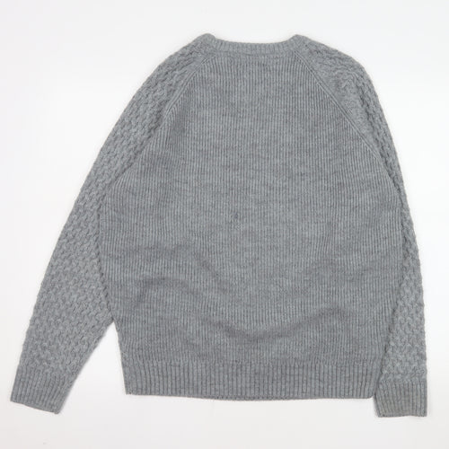 James Pringle Men's Grey Cable-Knit Wool Blend Pullover Jumper L