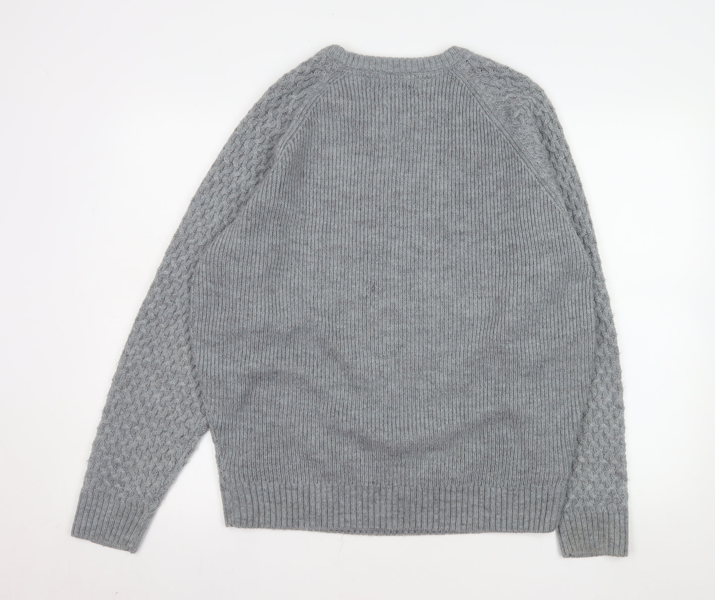 James Pringle Men's Grey Cable-Knit Wool Blend Pullover Jumper L