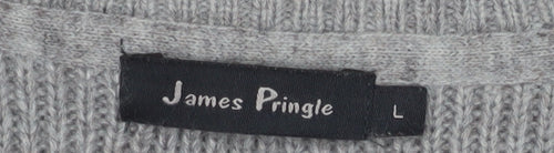 James Pringle Men's Grey Cable-Knit Wool Blend Pullover Jumper L