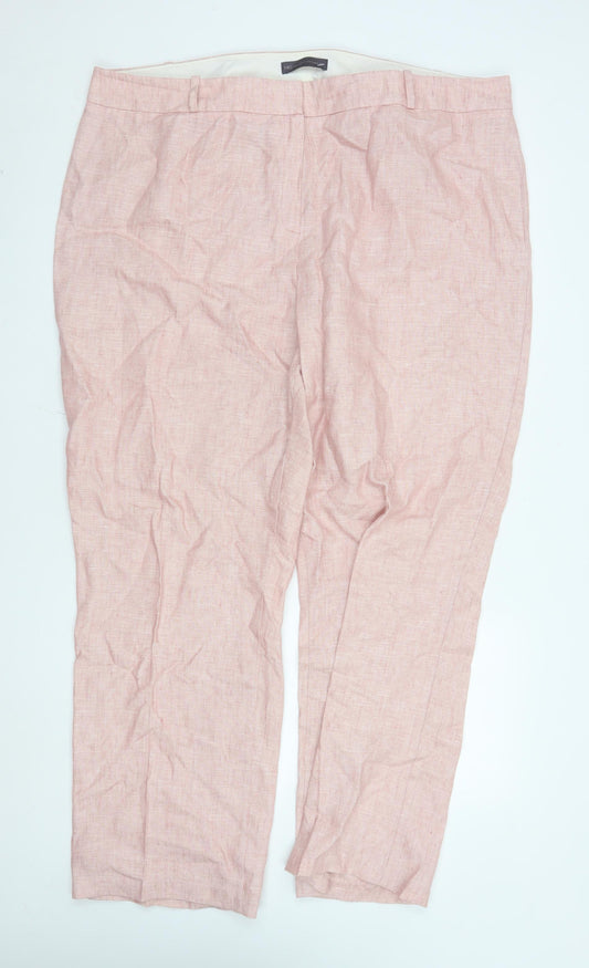 Marks and Spencer Women Pink Linen Straight Trousers Size 22