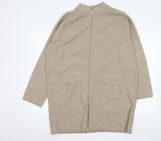 COS Women’s Beige Wool Coatigan Long Sleeve Zip Size 12