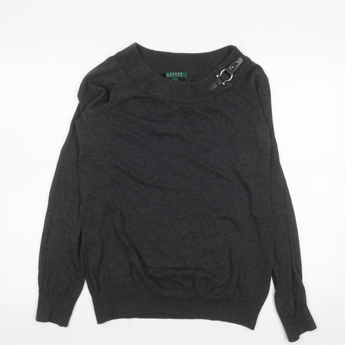 Lauren Ralph Lauren Women's Dark Grey XL Buckle Neck Cotton Jumper