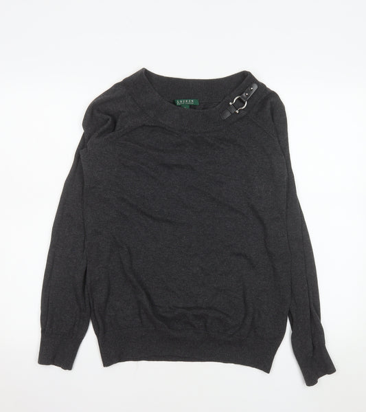 Lauren Ralph Lauren Women's Dark Grey XL Buckle Neck Cotton Jumper