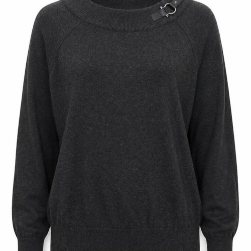 Lauren Ralph Lauren Women's Dark Grey XL Buckle Neck Cotton Jumper