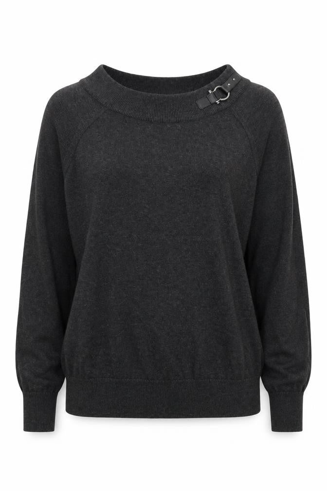 Lauren Ralph Lauren Women's Dark Grey XL Buckle Neck Cotton Jumper