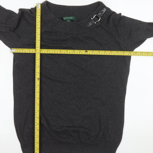 Lauren Ralph Lauren Women's Dark Grey XL Buckle Neck Cotton Jumper