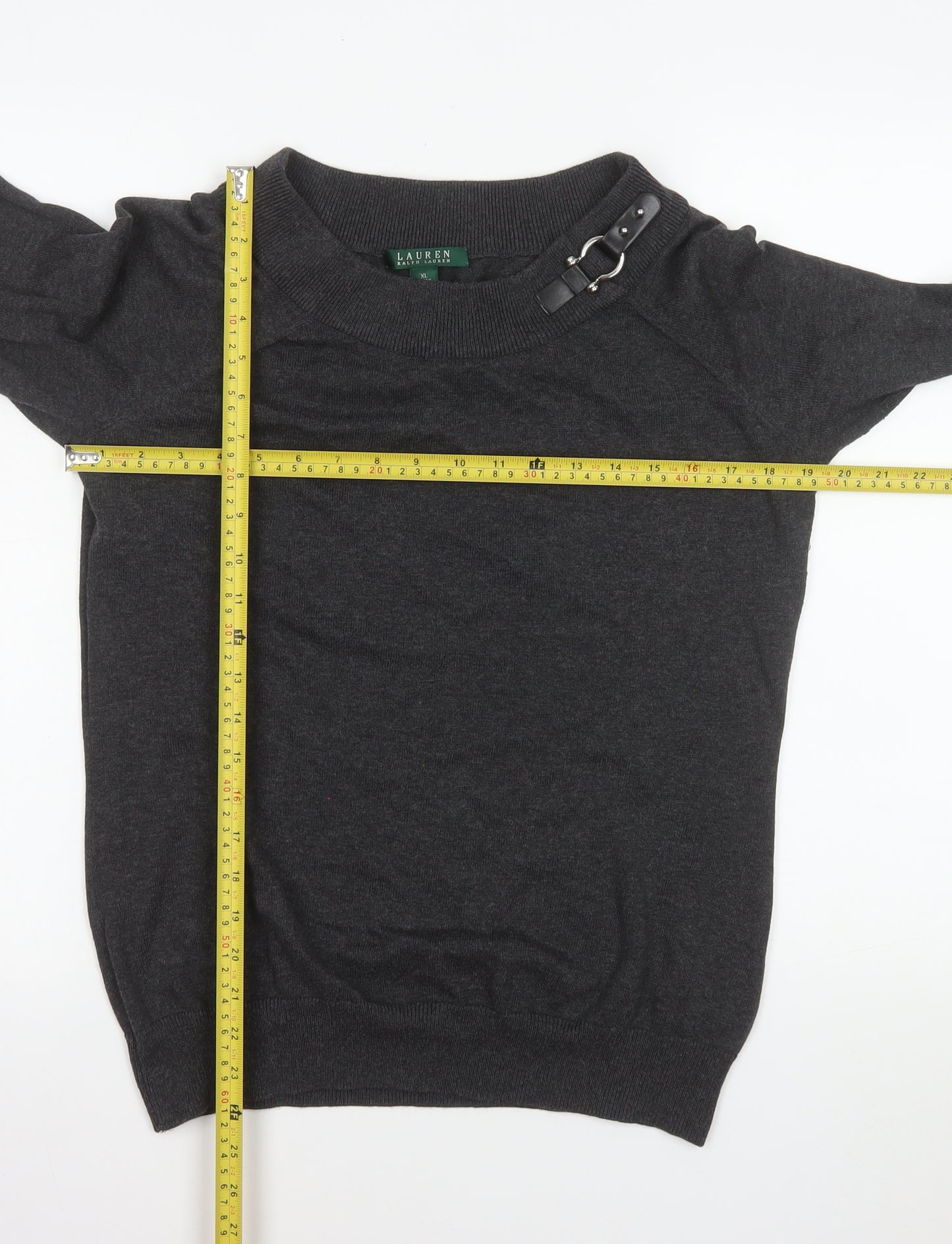 Lauren Ralph Lauren Women's Dark Grey XL Buckle Neck Cotton Jumper