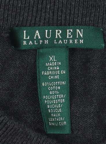 Lauren Ralph Lauren Women's Dark Grey XL Buckle Neck Cotton Jumper