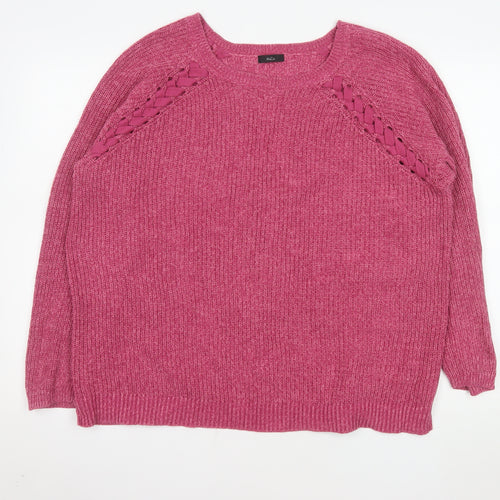 M&Co Women’s Pink Cotton Chunky Knit Pullover Jumper Size 18