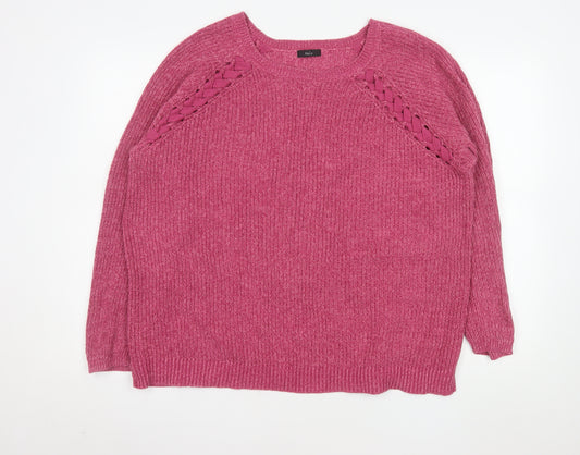 M&Co Women’s Pink Cotton Chunky Knit Pullover Jumper Size 18