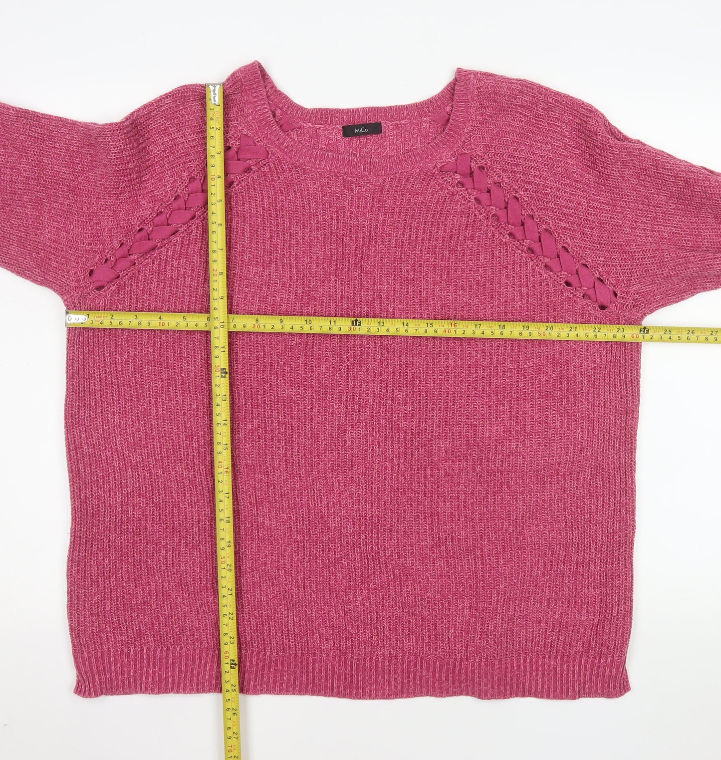 M&Co Women’s Pink Cotton Chunky Knit Pullover Jumper Size 18