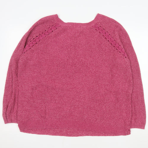 M&Co Women’s Pink Cotton Chunky Knit Pullover Jumper Size 18