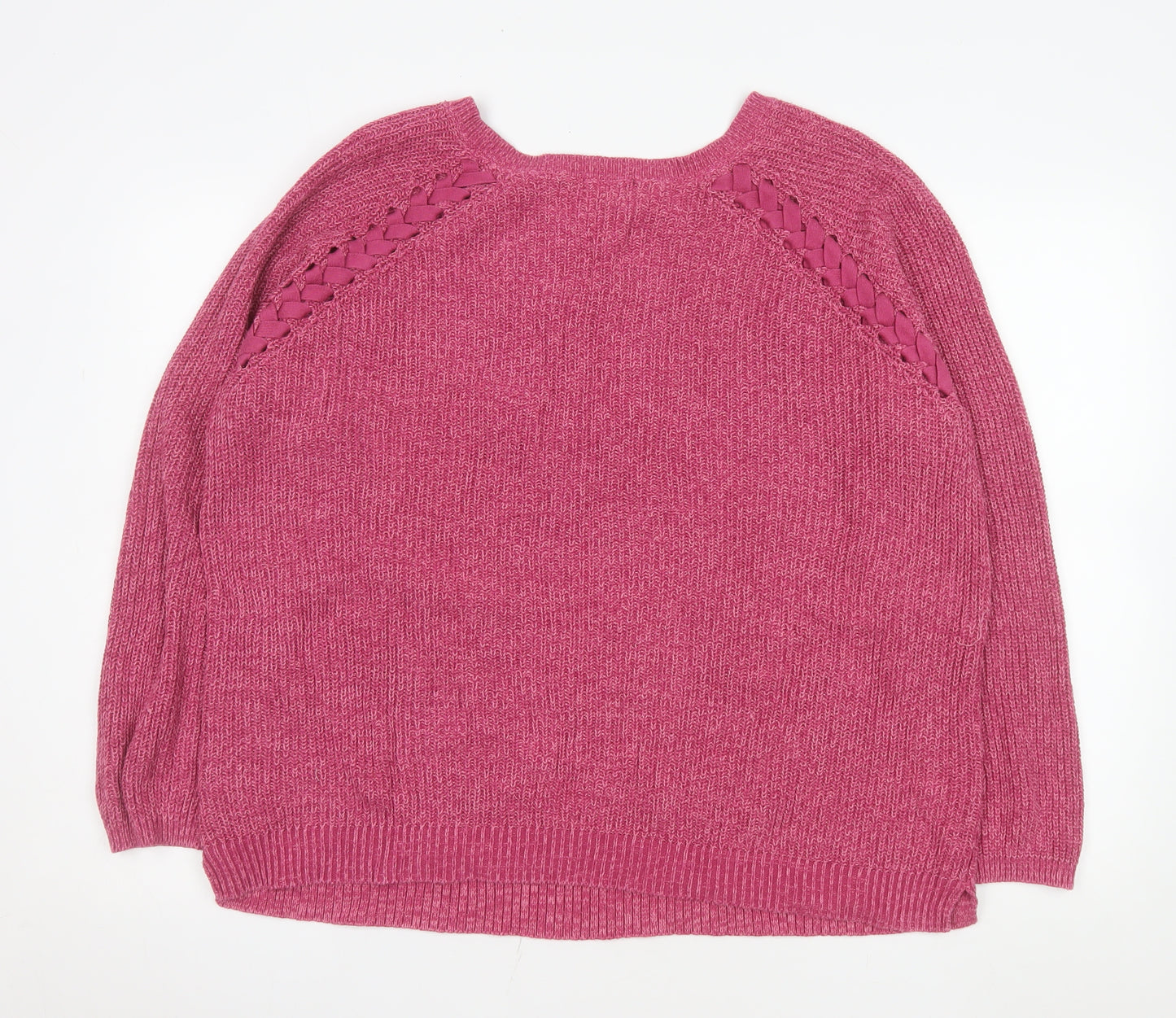 M&Co Women’s Pink Cotton Chunky Knit Pullover Jumper Size 18