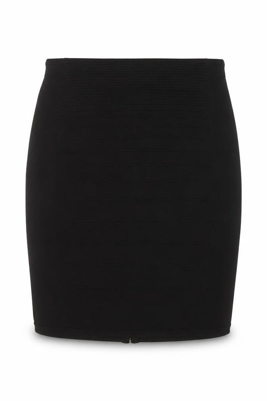 Front view of H&M Women’s Black Bandage Short Skirt, size UK 14, Zip Detail