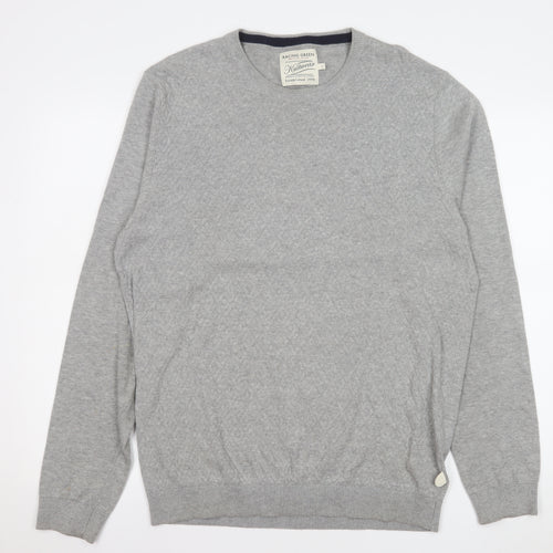 Racing Green Men's Grey Cotton Knit Crew Neck Sweatshirt L