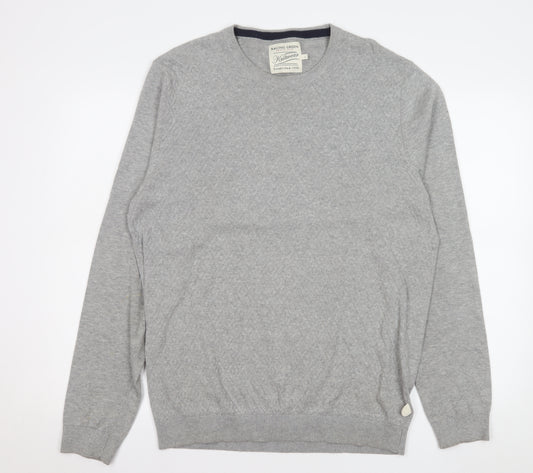 Racing Green Men's Grey Cotton Knit Crew Neck Sweatshirt L