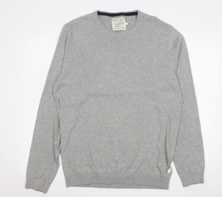 Racing Green Men's Grey Cotton Knit Crew Neck Sweatshirt L