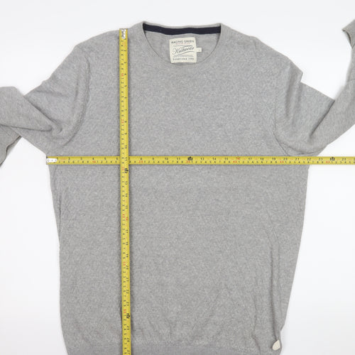 Racing Green Men's Grey Cotton Knit Crew Neck Sweatshirt L