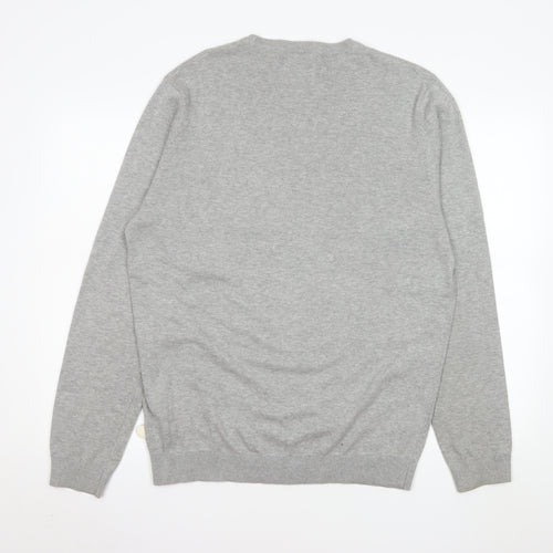 Racing Green Men's Grey Cotton Knit Crew Neck Sweatshirt L