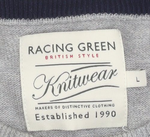 Racing Green Men's Grey Cotton Knit Crew Neck Sweatshirt L