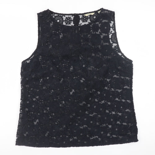Jack Wills Women's Black Floral Lace Sleeveless Tunic Blouse UK 14