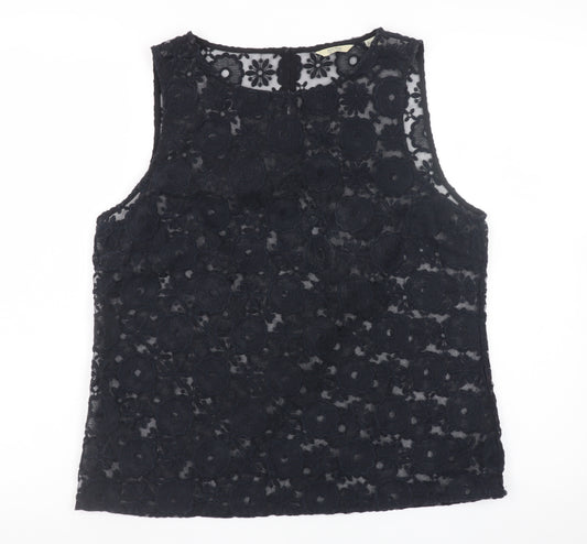 Jack Wills Women's Black Floral Lace Sleeveless Tunic Blouse UK 14