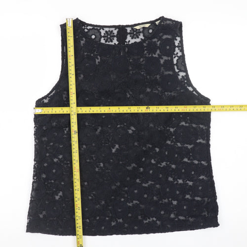 Jack Wills Women's Black Floral Lace Sleeveless Tunic Blouse UK 14