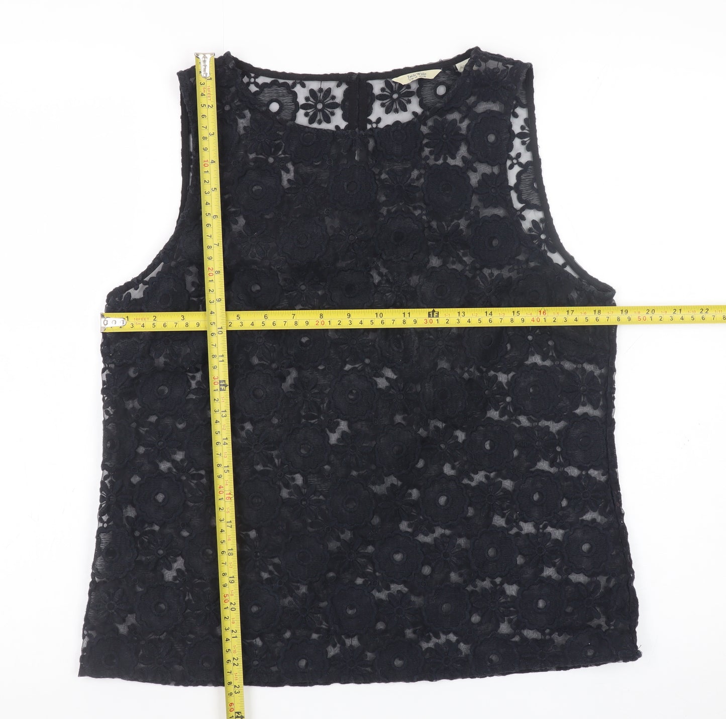 Jack Wills Women's Black Floral Lace Sleeveless Tunic Blouse UK 14