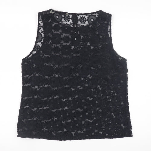 Jack Wills Women's Black Floral Lace Sleeveless Tunic Blouse UK 14