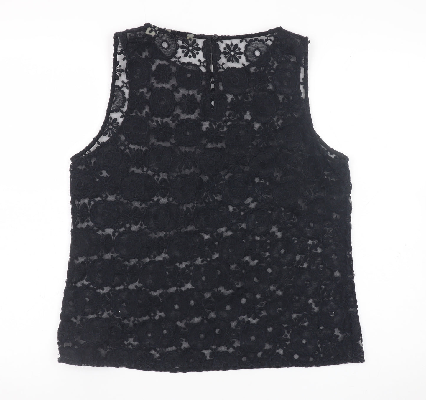 Jack Wills Women's Black Floral Lace Sleeveless Tunic Blouse UK 14