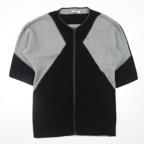 Alice Collins Women Black Grey Size 16 Full Zip Knit Jumper