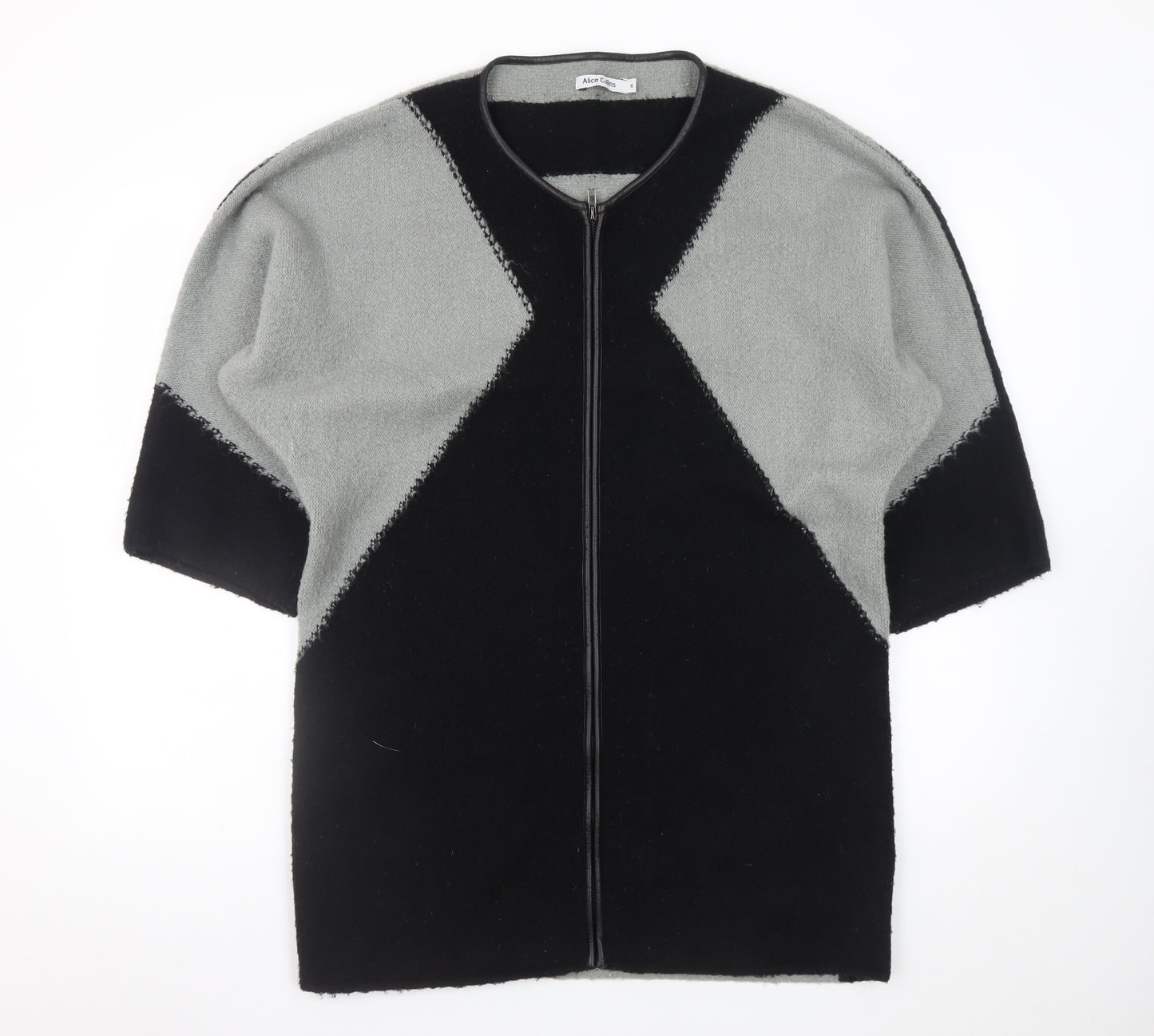 Alice Collins Women Black Grey Size 16 Full Zip Knit Jumper