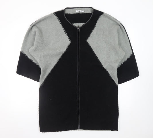 Alice Collins Women Black Grey Size 16 Full Zip Knit Jumper