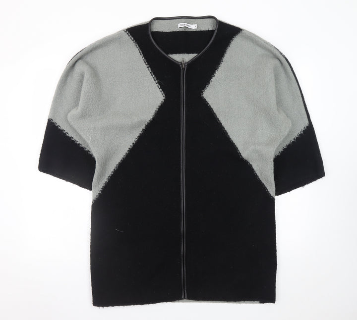 Alice Collins Women Black Grey Size 16 Full Zip Knit Jumper