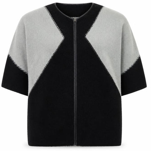 Alice Collins Women Black Grey Size 16 Full Zip Knit Jumper