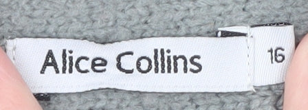 Alice Collins Women Black Grey Size 16 Full Zip Knit Jumper
