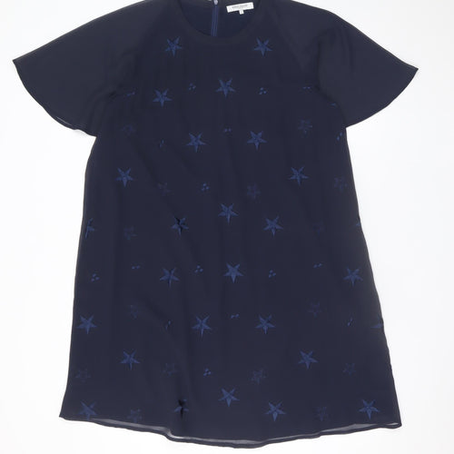 Great Plains Women’s Blue Shift Dress M Embroidered Stars Short Sleeve