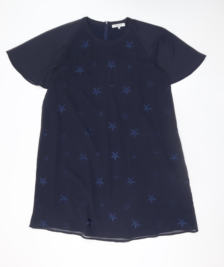 Great Plains Women’s Blue Shift Dress M Embroidered Stars Short Sleeve