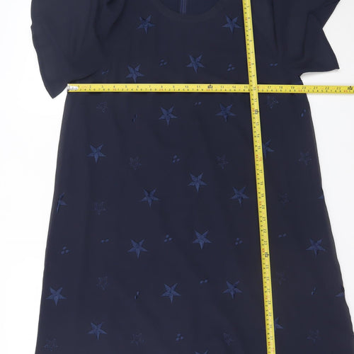 Great Plains Women’s Blue Shift Dress M Embroidered Stars Short Sleeve