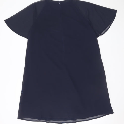 Great Plains Women’s Blue Shift Dress M Embroidered Stars Short Sleeve