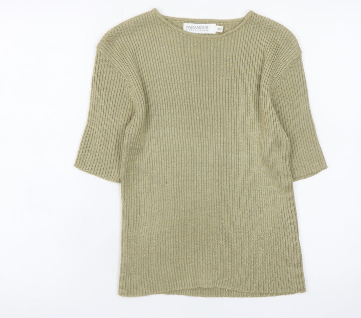 Paramour Collection Women's Beige Knit Short Sleeve Pullover Jumper M
