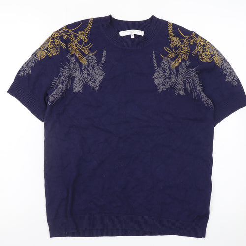 Next Women's Navy Blue Floral Short Sleeve Jumper Size 16