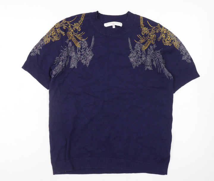 Next Women's Navy Blue Floral Short Sleeve Jumper Size 16
