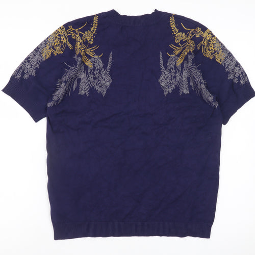 Next Women's Navy Blue Floral Short Sleeve Jumper Size 16