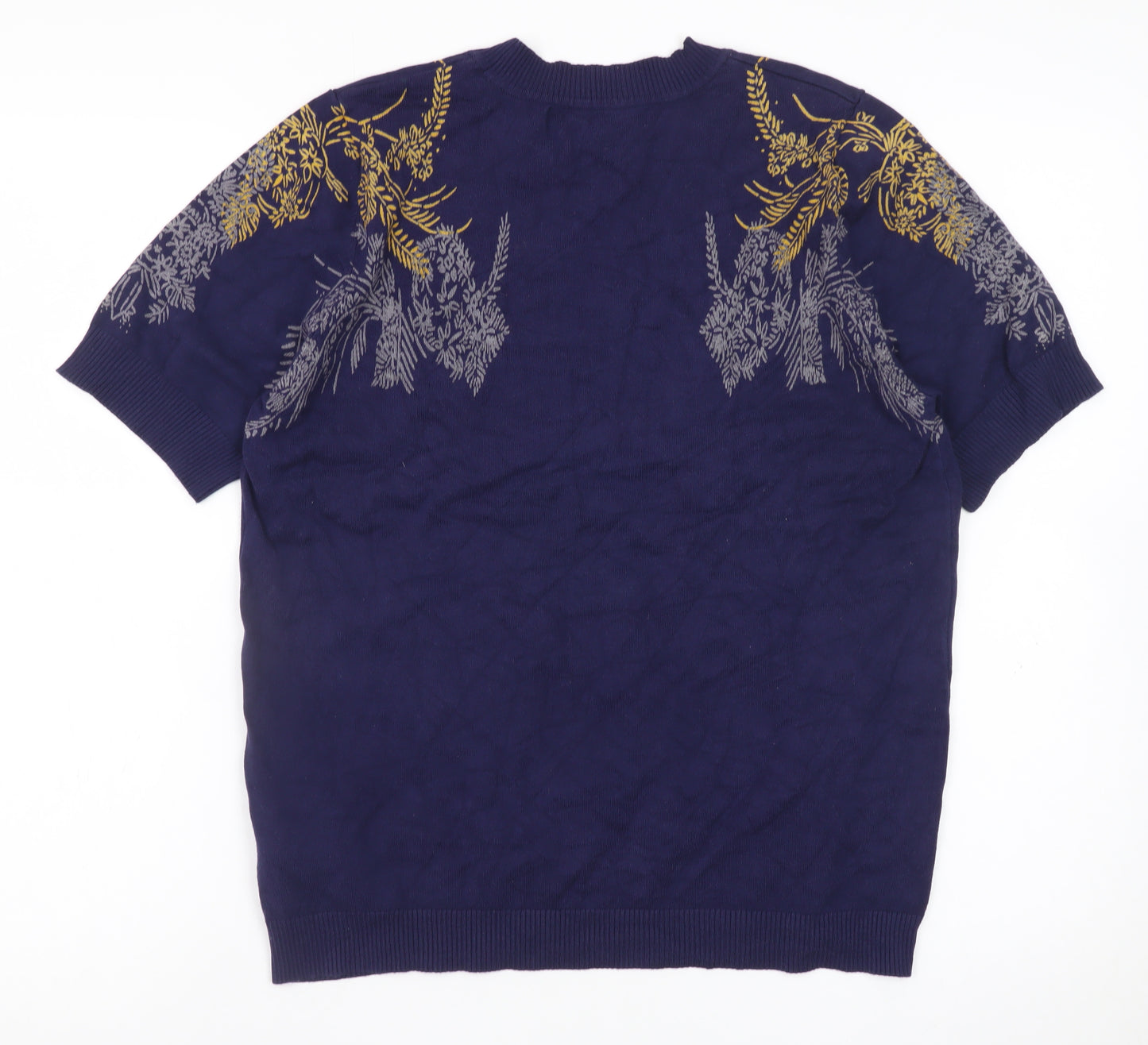 Next Women's Navy Blue Floral Short Sleeve Jumper Size 16