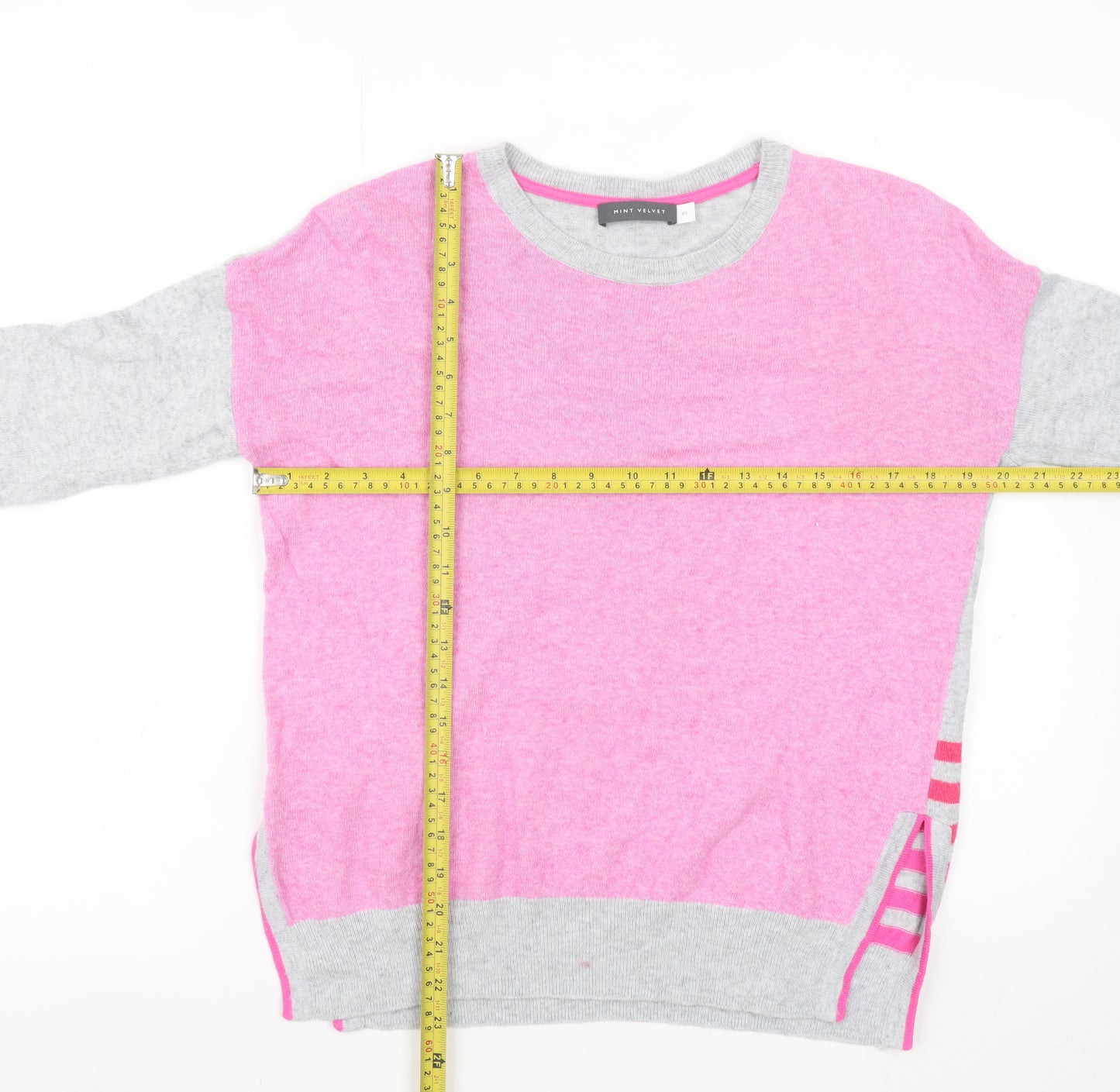 Mint Velvet Womens Grey Pink Striped Cashmere Blend Crew Neck Jumper XS